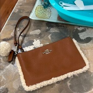 Coach Tan Wristlet with White Trim